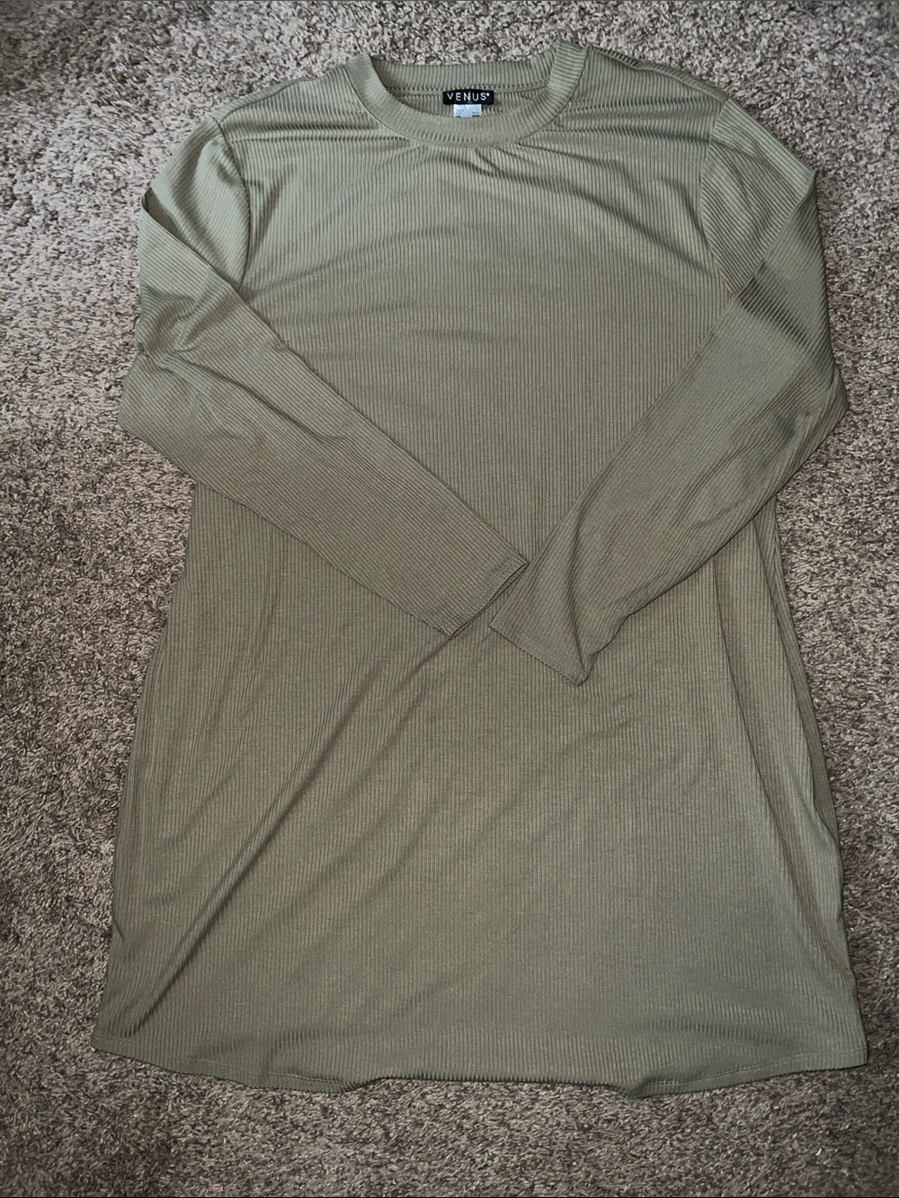 VENUS Ribbed Long Sleeve Dress in Sage